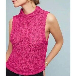 NWT Anthropologie Moth PETITE Sleeveless Crochet Top Bright Pink New Size Medium